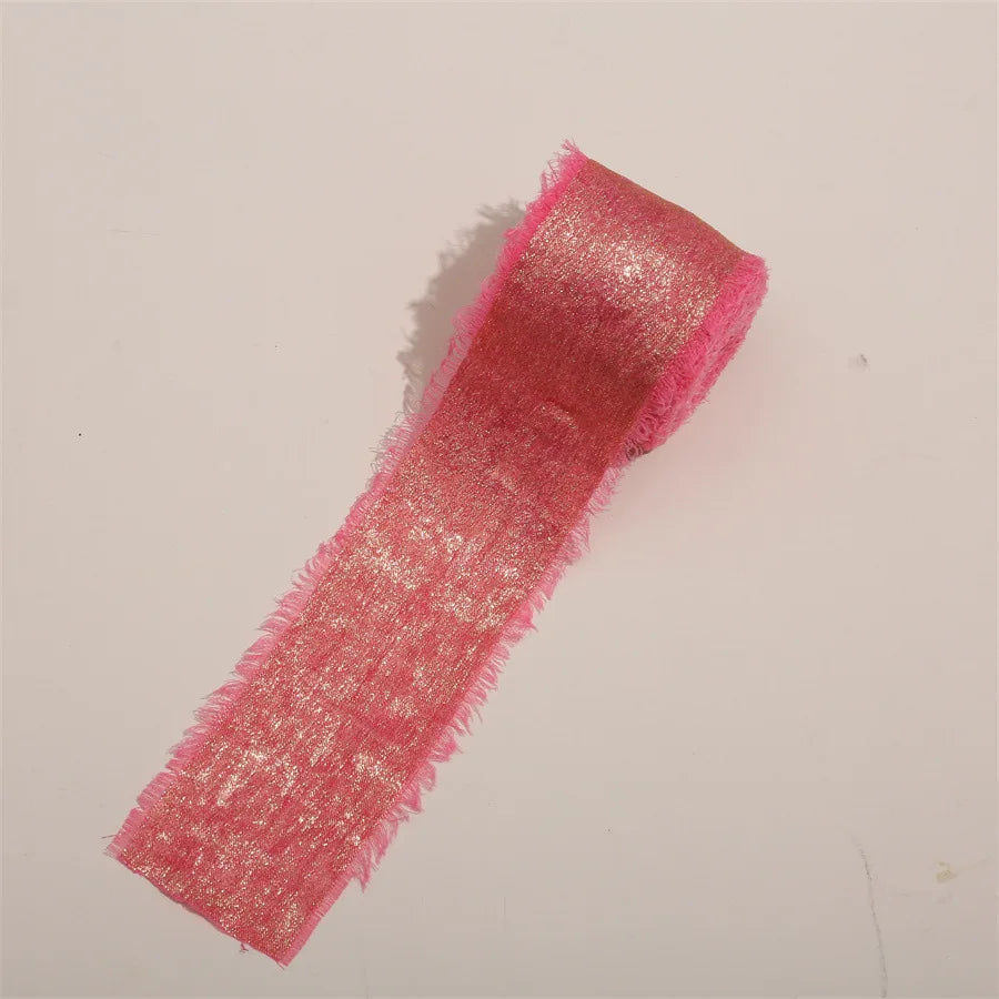 ruban satiné bord effiloché 5mètres polyester largeur 4.5cm couleurs rose rouge gris noir bleu