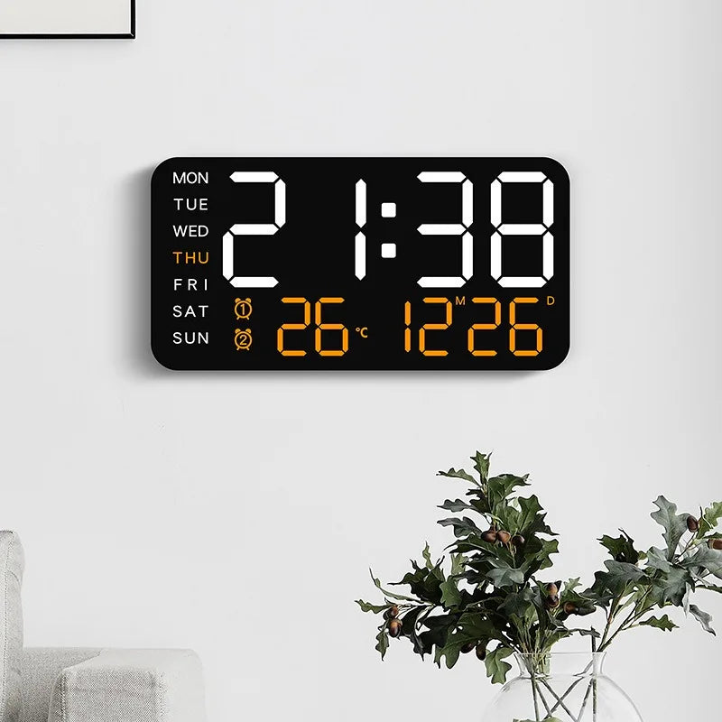 horloge murale numérique affichage LED température double alarme noir blanc jours semaine