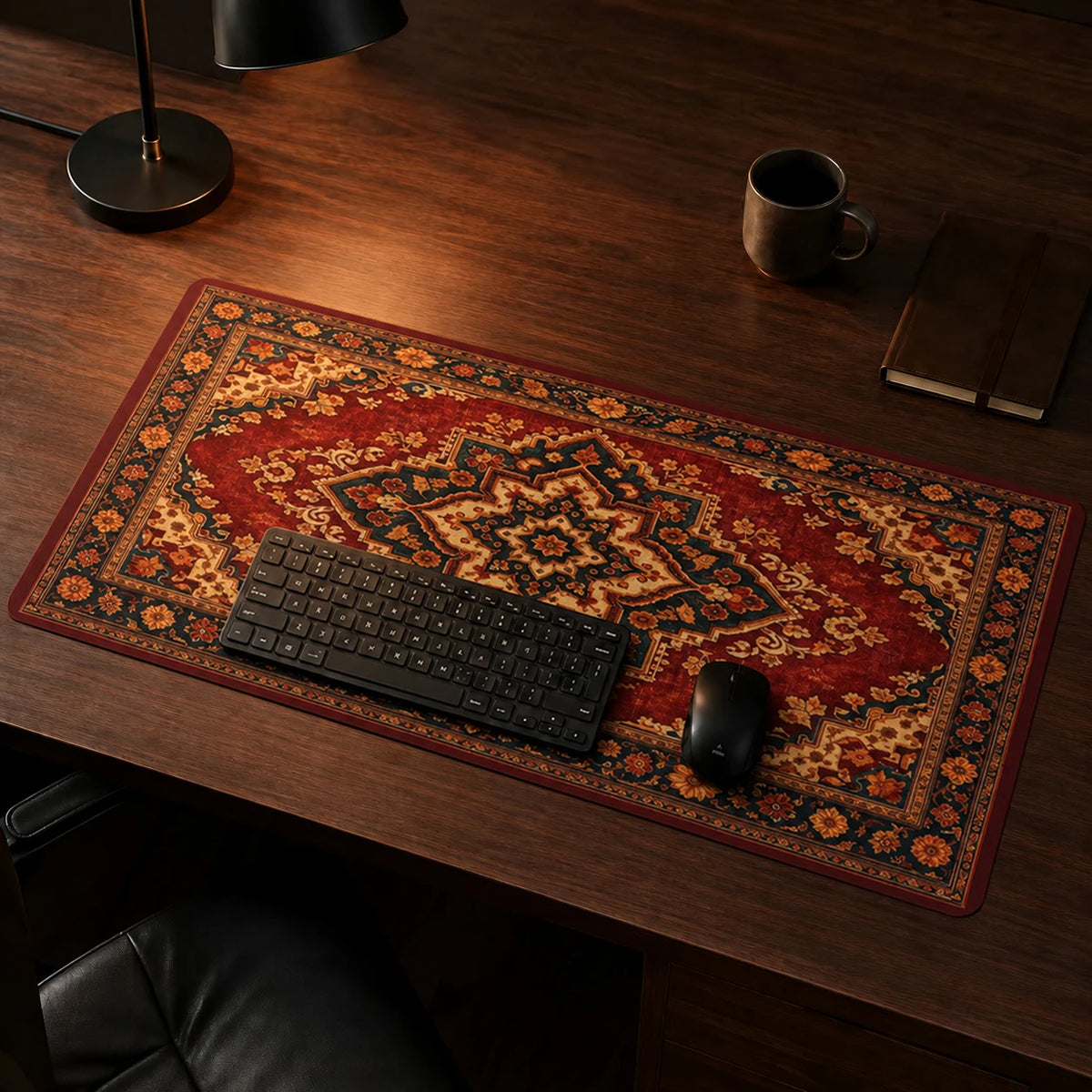 tapis souris oriental motif fleurs géométrique rouge noir beige or adhésif gamer grande taille