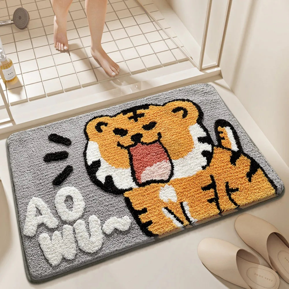 tapis bain dessin animé tigre antidérapant polyester feutre lavable maison porte salle bain