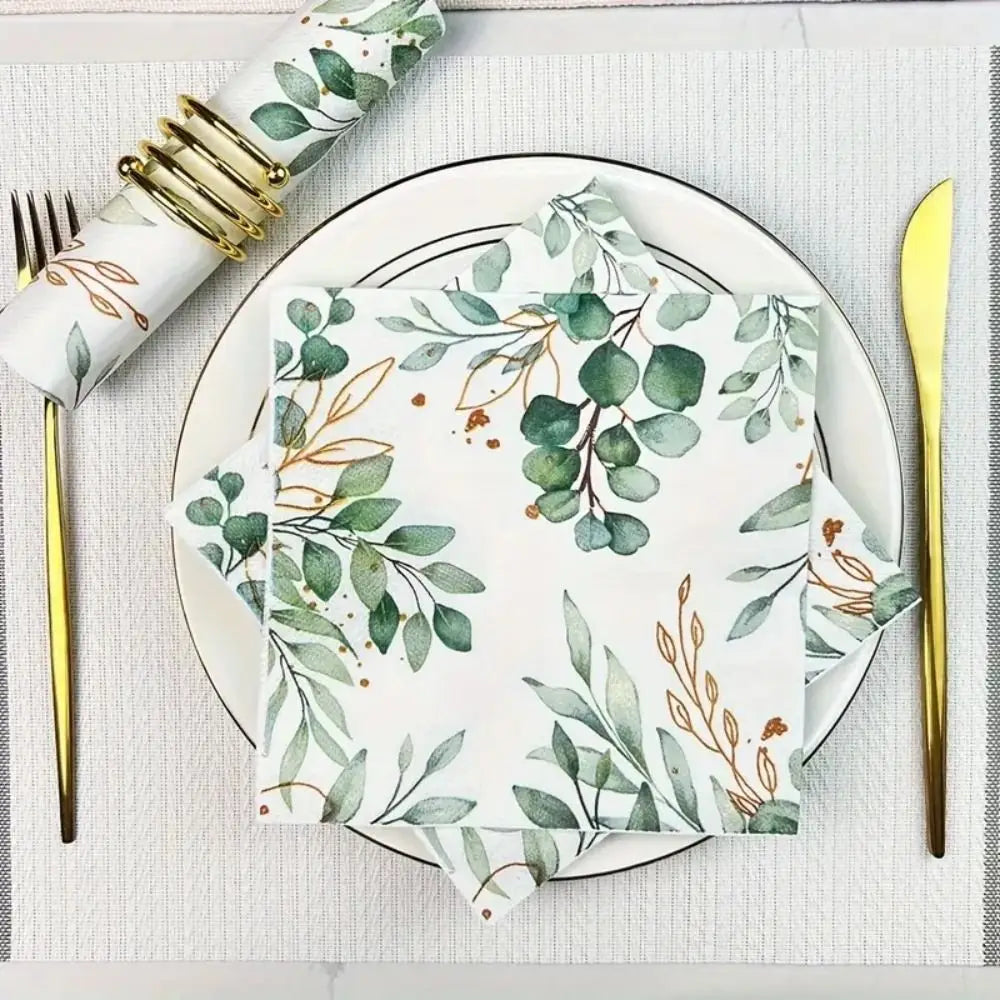 serviettes table motif feuilles vert doré moderne élégantes pack 20 pièces restaurant