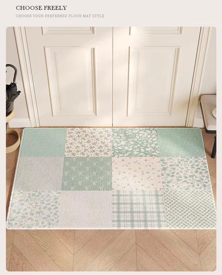 tapis moderne patchwork bleu gris motifs géométriques imperméable antidérapant intérieur extérieur voyage