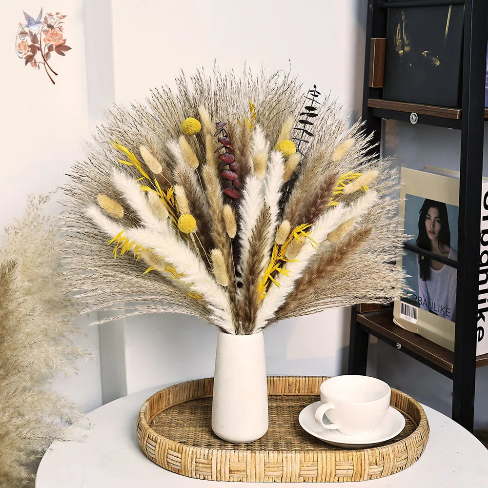 bouquet fleurs séchées naturelles vase boho décoration intérieure anniversaire noël valentin rouille blanc