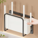 support mural blanc minimaliste routeur wifi multiprise adhésif étagère rangement métal lisse