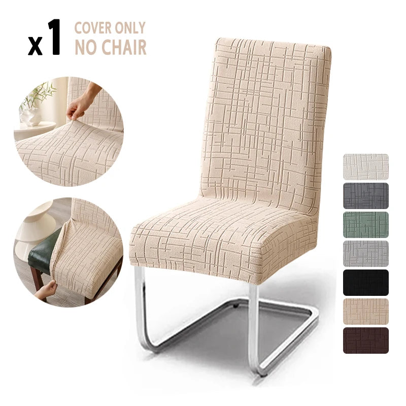 housse chaise salle manger gris carreaux moderne élastique polyester siège cuisine banquet