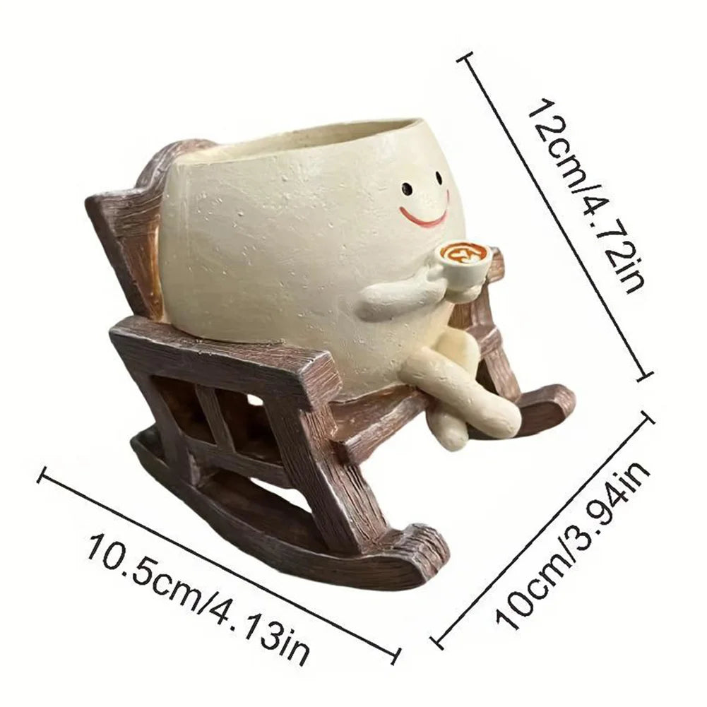pots fleurs suspendus résine visage souriant chaise bascule balançoire tasse blanc personnaliséextérieurintérieur