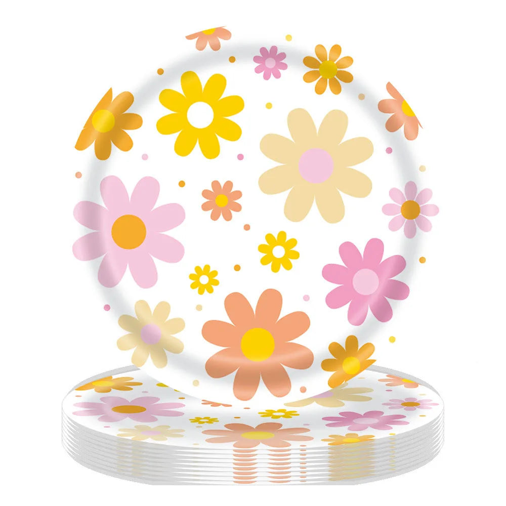 assiettes papier fleurs anniversaire serviettes nappe tablecloth festive children birthday decoration