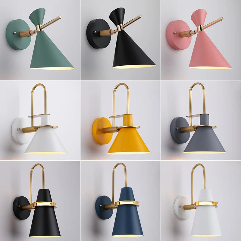 lampe murale moderne conique vis fixation noir blanc rose bleu marine jaune gris minimaliste