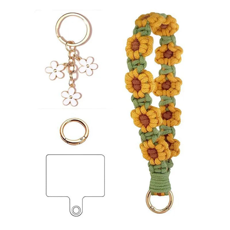 bracelet porte clés fleurs relief tissé jaune vert blanc rose bleu violet rouge vif
