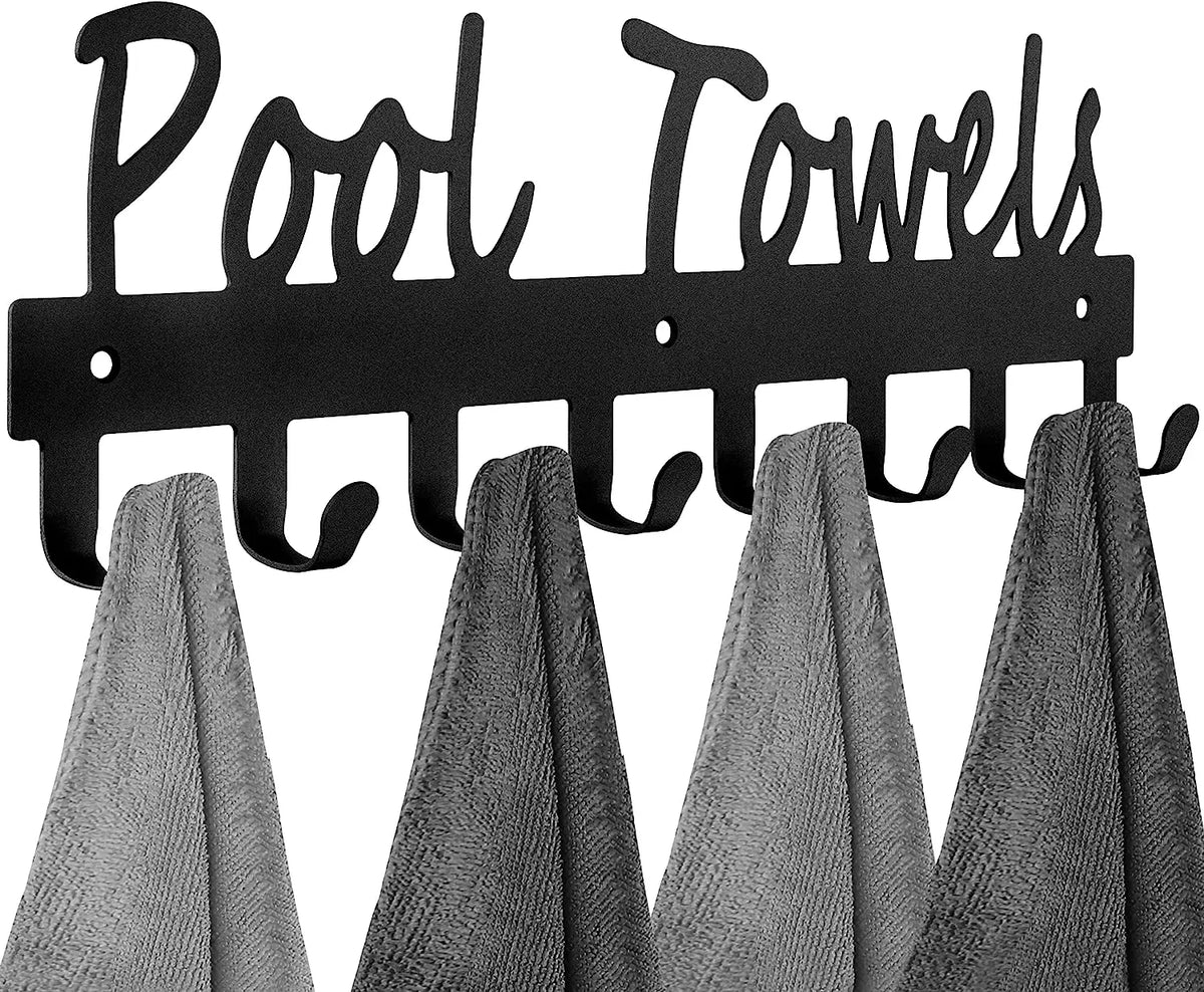 porte serviettes mural moderne acier noir crochets vis fixations serviettes piscine intérieurextérieur