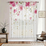 rideau transparent floral rose feuilles vertes moderne blanc doré maison