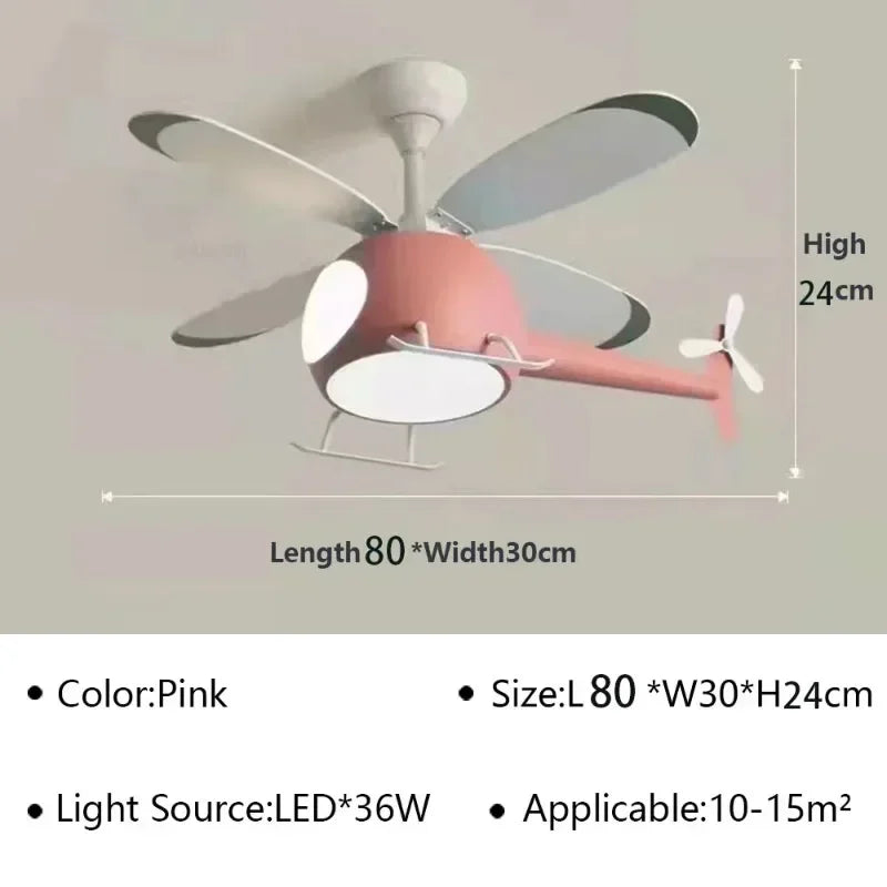 ventilateur intelligent enfants bois lumières led hélicoptère moderne télécommande