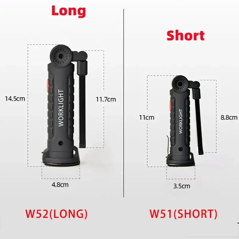 lampe travail rechargeable usb aimant noir lumiere led forte réglages luminosité camping auto défense