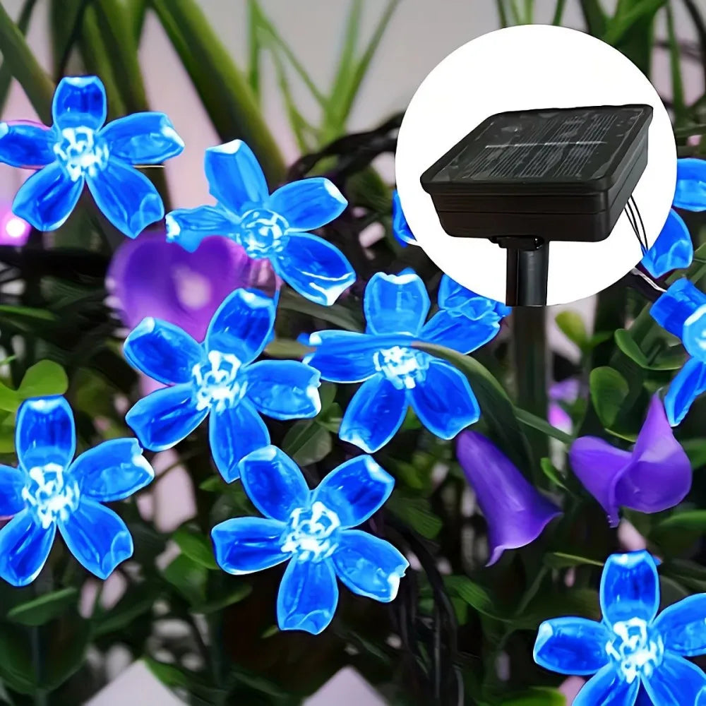 guirlande lumineuse solaire fleurs bleu multicolore moderne décoration extérieure jardin balcon festif