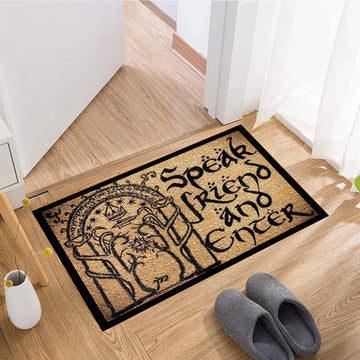 tapis d'entrée imperméable antidérapant noir beige motif circulaire symboles lettres texture velours