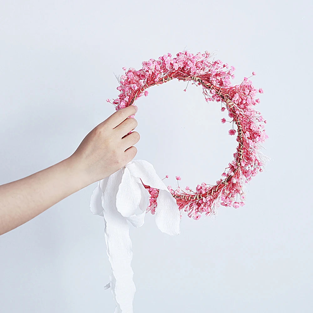 couronne fleurs séchées rose blanche romantique décoration intérieure mariage anniversaire baby shower
