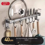 organisateur porte couverts mural gris métallisé moderne crochets adhésif lisse brillant cuisine ustensiles