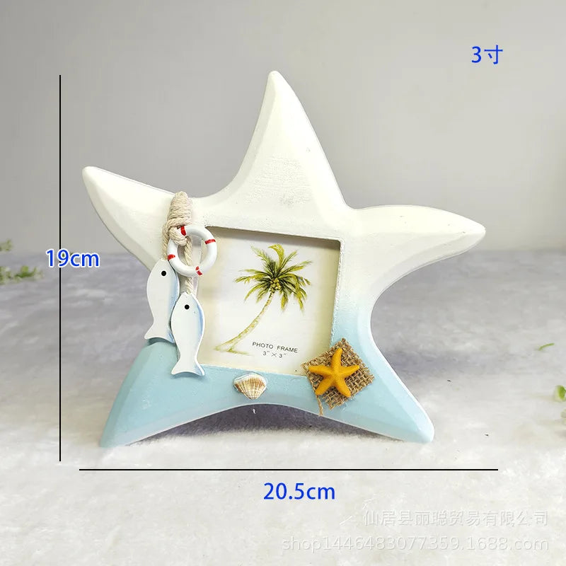 cadre photo bois méditerranéen coquillage étoile mer décoratif plage vieux aspect posable
