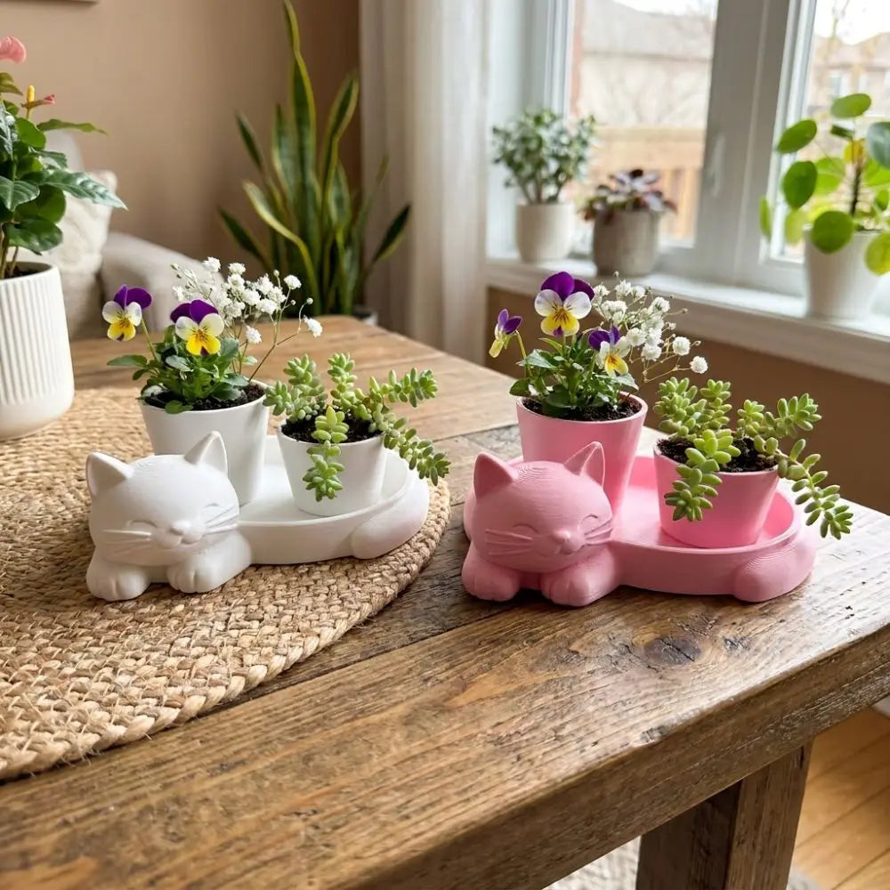 pots fleurs forme chat blanc rose contemporain mignon chat dormant alliage plantes succulentes intérieur