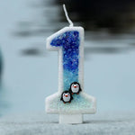 bougies chiffre glitter penguins blanc bleu noir décoratives animaux adhésives relief thèmes