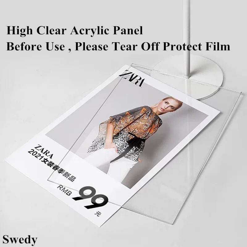 support publicitaire acrylique transparent noir blanc clips moderne porte affiche métal A4