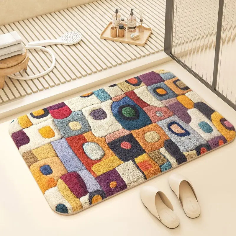 tapis bain moderne motifs géométriques multicolores doux antidérapant polyester salle bain maison