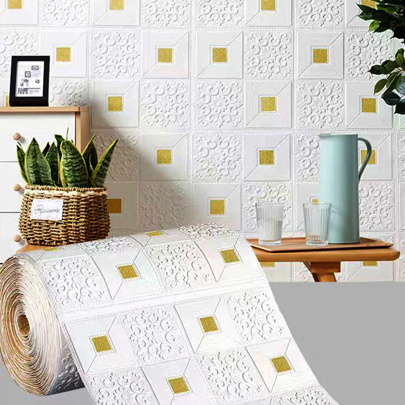 panneau décoratif mural auto adhésif motif floral blanc or moderne salon chambre