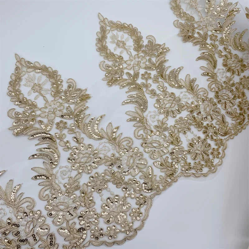 ruban dentelle floral paillettes dorées polyester large 36cm élégant baroque mariage soirée