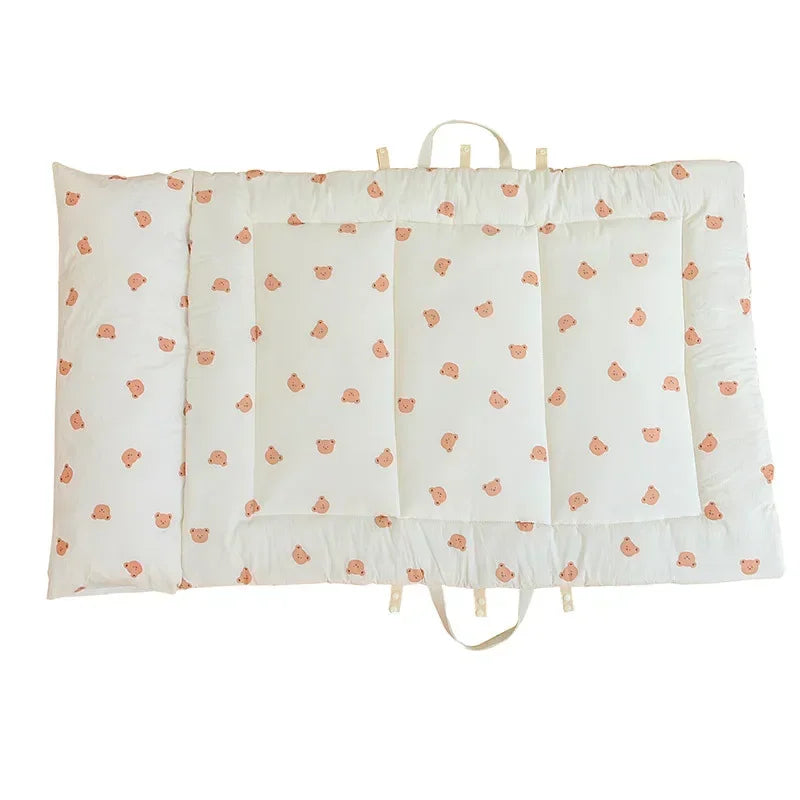 matelas pliable coton ours blanc oreillers portables enfants couchage hiver ados crème rose adorable