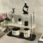 étagère deux niveaux transparente moderne pieds métalliques rangement parfum vaisselle décoratives multifonctionnelle salon