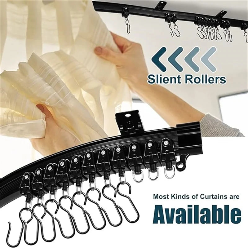 Rail rideau flexible noir moderne mur crochets rideaux semi transparents adaptable
