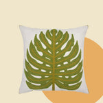 coussin carré 45x45 cm brodé feuille verte moderne décoration printanière
