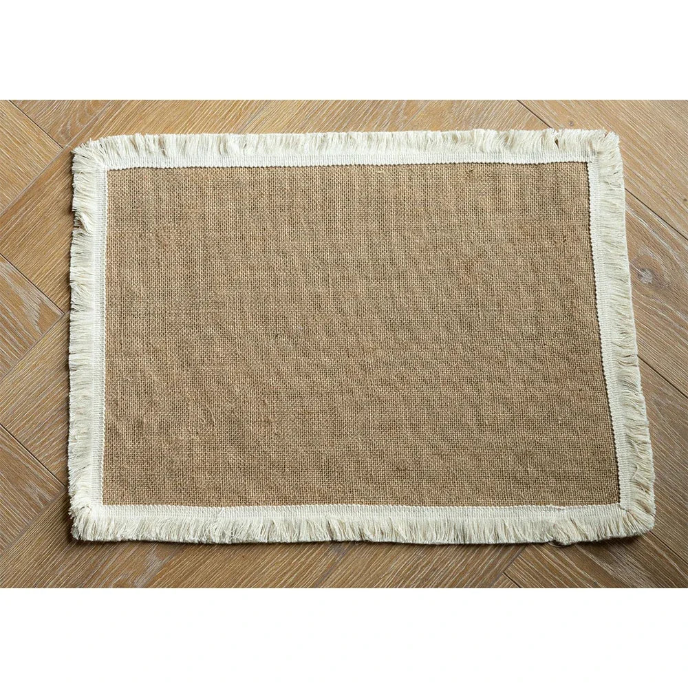 serviettes table beige blanc tissu naturel franges rustique chic noël mariage fêtes anniversaire