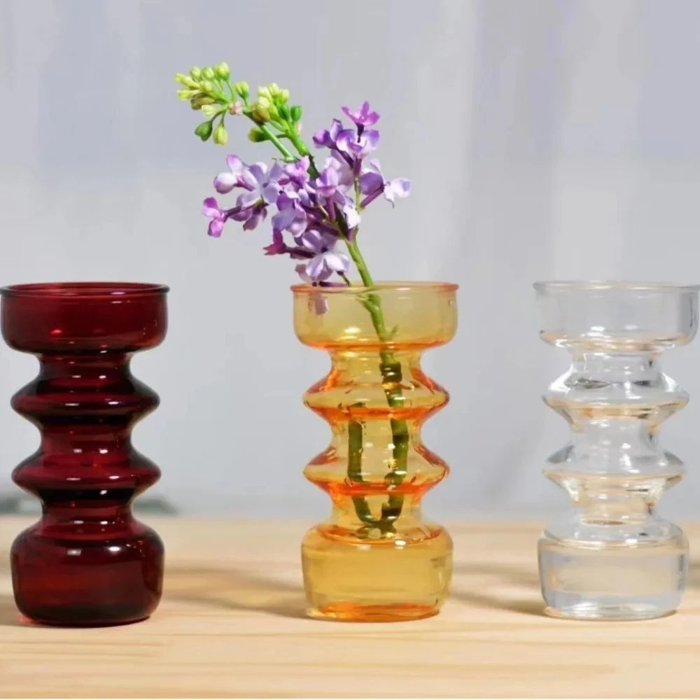 vases verre modernes transparents orange rouge gris lilas tulipes décoration salon