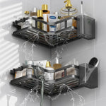 étagère salle bain angle double couche adhésive blanche noire moderne multifonctionnelle rangement muralement fixée