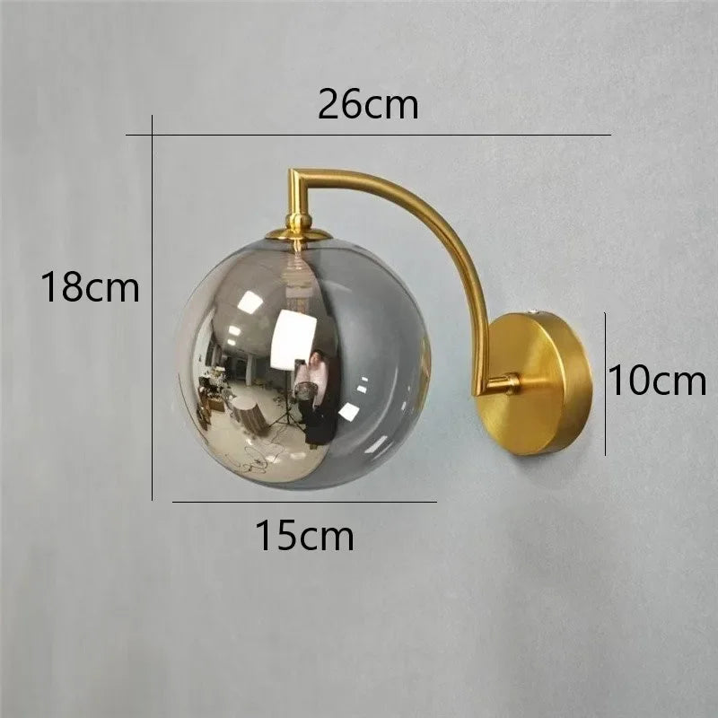 applique murale moderne or transparent sphérique led minimaliste fixée mur