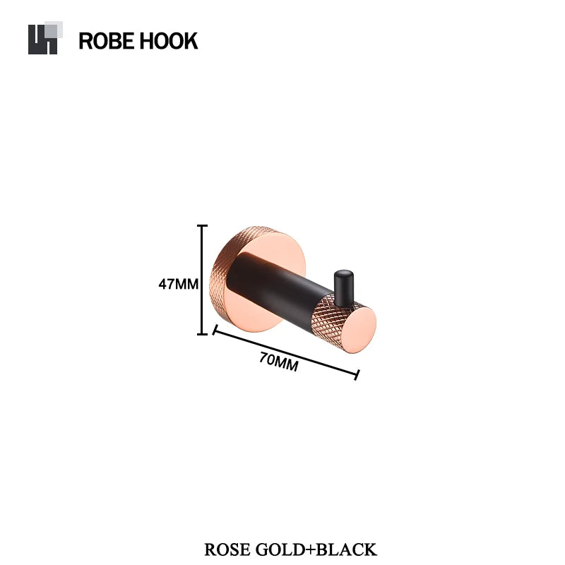 accessoires salle bain moderne porte serviettes noir cuivre doré fixations murales minimalistes