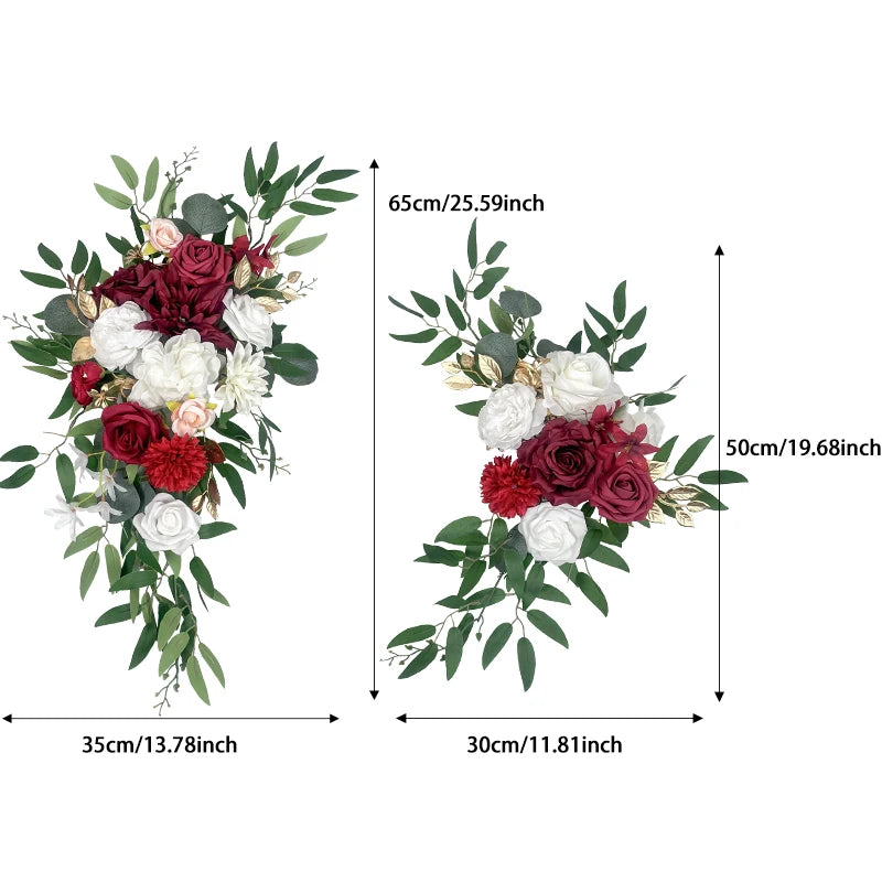 couronne florale artificielle rouge bordeaux blanc vert mariage décoration extérieure