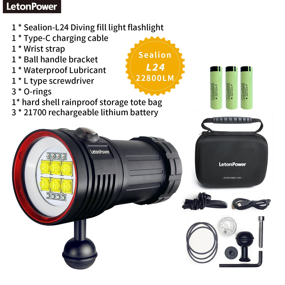 lampe torche sous marine noire led rechargeable étanche ball mount modernisée pointeur laser UV