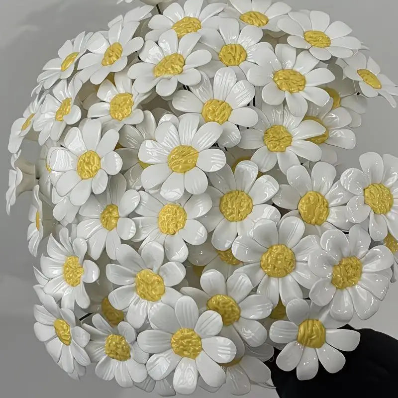 fleurs artificielles marguerites blanches jaunes céramique décoration intérieure naturelle beauté artisanale tiges vertes