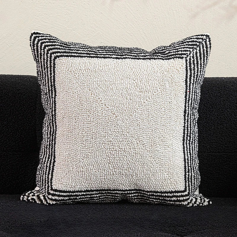 coussin noir blanc brodé géométrique moderne fixé 45x45cm décoration