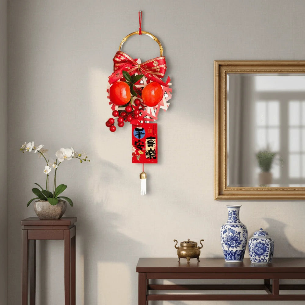 décoration nouvelle année bouquet fleurs artificielles rouge blanche dorée traditionnelle festive papier motif chinois