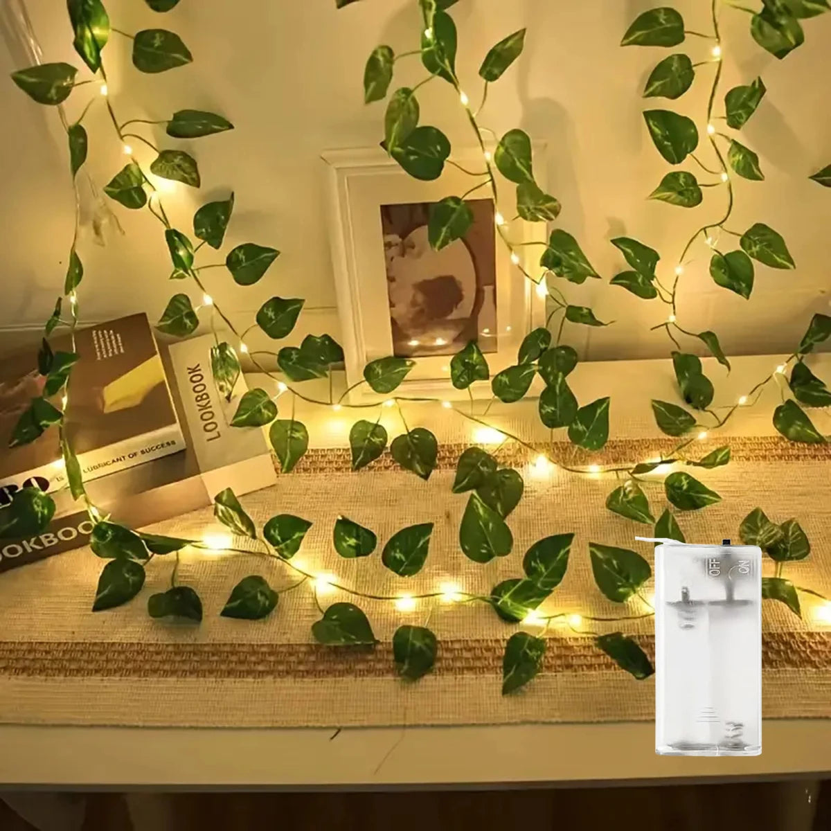 guirlande lumineuse feuilles vertes led clips moderne decoration exterieure jardin blanc
