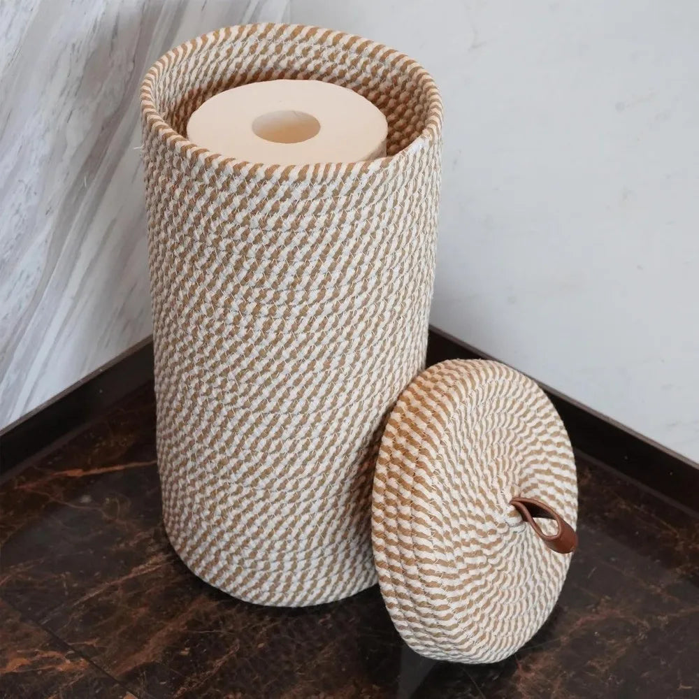 corbeille linge tissée coton blanc beige moderne rustique respectueuse environnement couvercle poignée