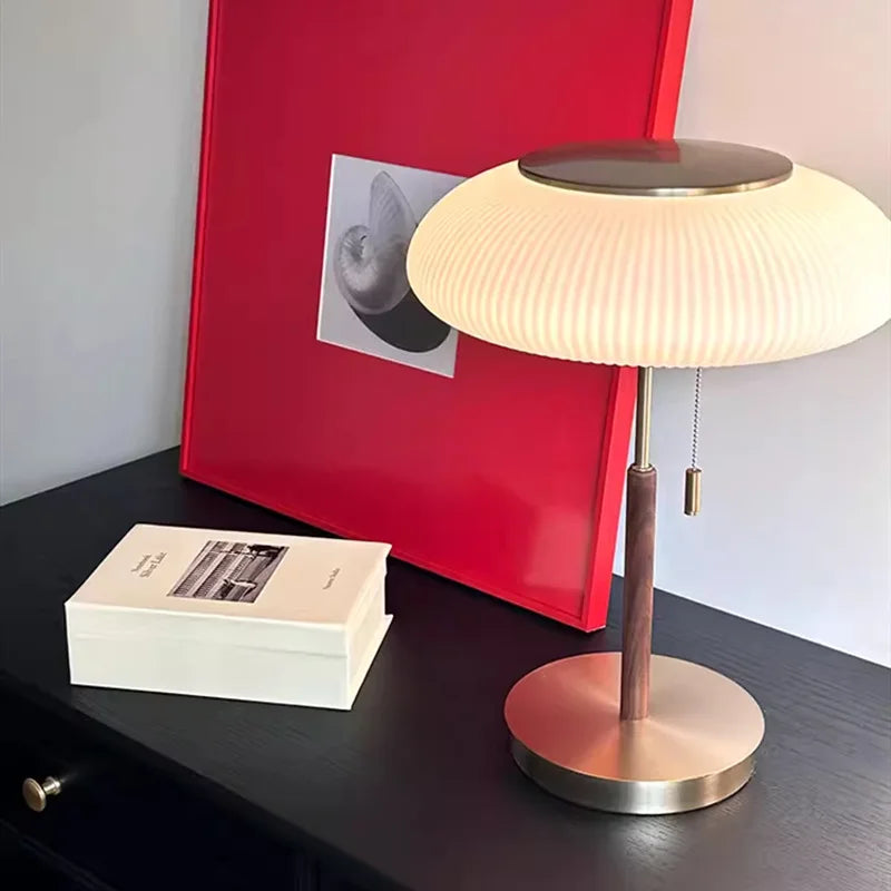 lampe table moderne or bois plissée sans grille opaques led 3000k 6000k