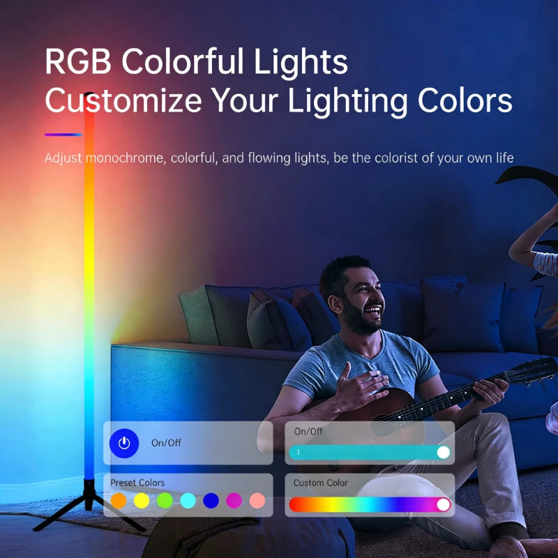 lampe sol led rgb blanc orange bleu verte moderne pied treillis détecteur son lumière