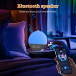 lampe d'ambiance moderne blanc gris tissu sons apaisants affichage numérique bluetooth wake up light