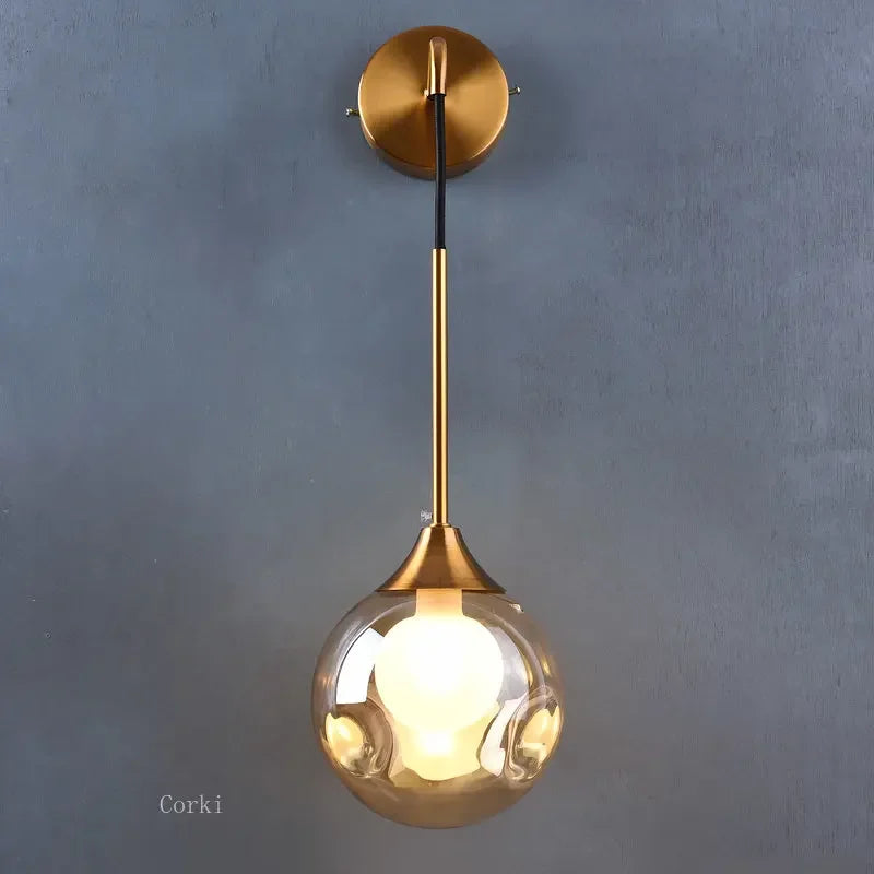 lampe murale or moderne transparente sphérique câble noir led chambre salon