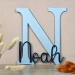 lettre décorative moderne nom personnalisé bleu clair élégante calligraphie occasion fête noël mariage anniversaire