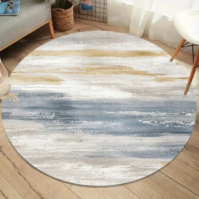 tapis rond abstrait moderne gris bleu polyester minimaliste salon chambre extérieur decoration